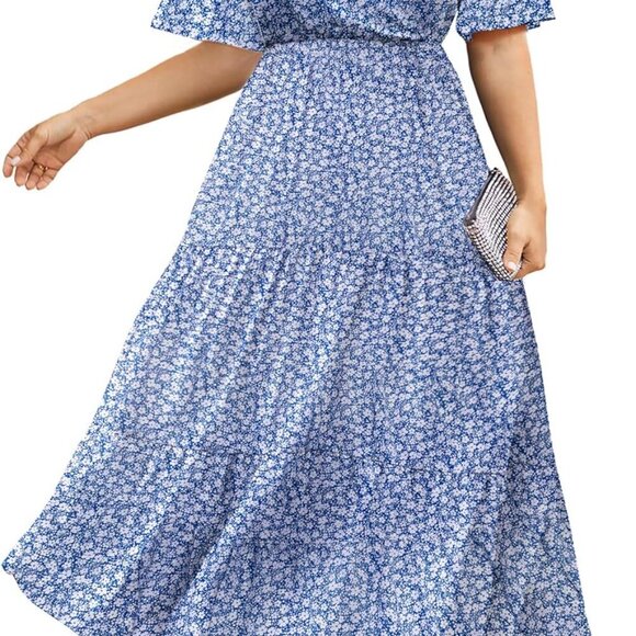 Plus Size Floral Maxi Dress Women Summer V Neck Pockets Casual - Picture 1 of 5